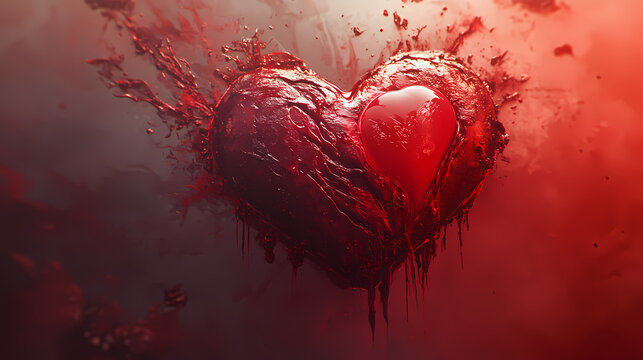 Melted heart 3d render: gory valentine's day artwork ai generated. Vesperal. Illustration