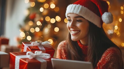 Christmas Online Shopping Capturing the excitement online shopping during the Christmas season with promotions and discounts while at home