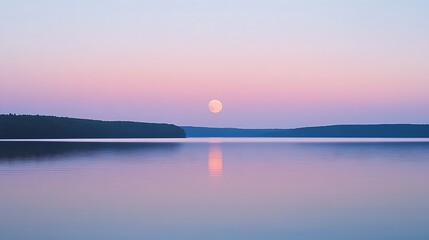 Fototapeta premium Serene Moonrise Over Tranquil Lake Landscape