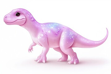Cute pink dinosaur with blue and white spots on white background