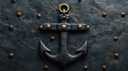 Dark metal anchor on textured background.