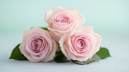 Obraz premium Elegant trio of pink roses on soft pastel background