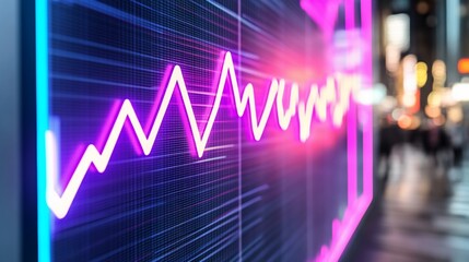 A vibrant digital display showing fluctuating data trends.