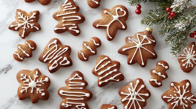 Delicately crafted gingerbread cookies in festive shapes