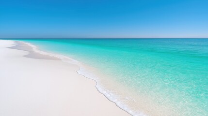 Fototapeta premium Tranquil coastal bliss: crystal clear turquoise waters and serene white sand beach