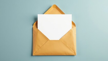Plain brown envelope, blank white card inside, folded, concept