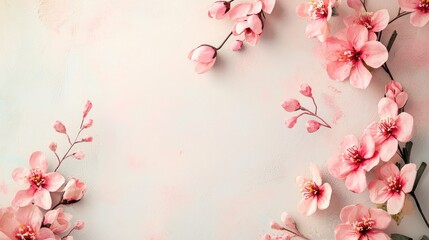 Fototapeta premium Mother's Day banner with pink flowers and a soft-colored backdrop