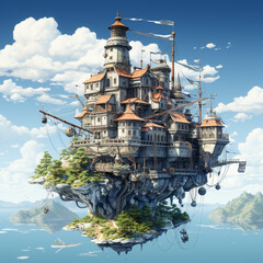 Obraz premium flying city castle,. 