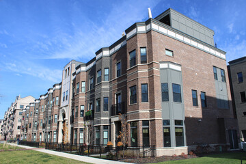 Townhomes on a sunny day in Carmel, Indiana