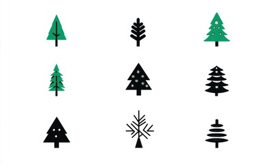 Obraz premium Nine minimalist Christmas tree icons.