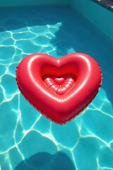 Rose-shaped inflatable heart floats on calm swimming pool surface, water, serenity, inflatable