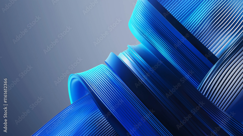 Poster Abstract blue ribbons creating a dynamic and modern composition