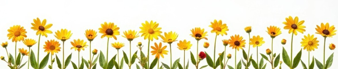 Obraz premium Sunny flowers stand alone on white background, white background, blooms, isolated