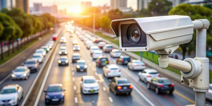 A video surveillance camera capturing images of vehicles committing traffic violations