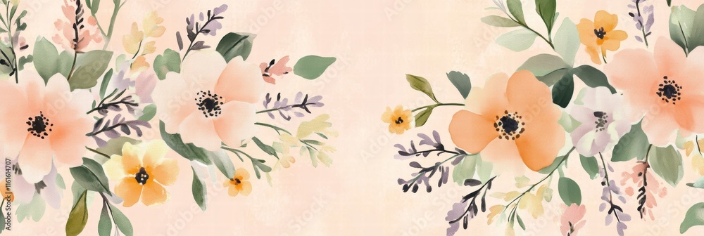 Aufkleber delicate floral pattern featuring soft peach and lavender blooms on a light background. generative a