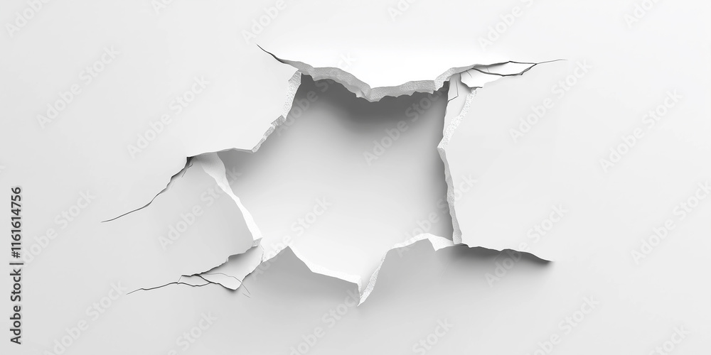 Aufkleber breaking white surface creating hole revealing bright background