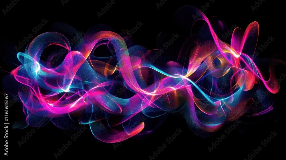 Poster digital glowing lines with abstract and dynamic neon visuals.