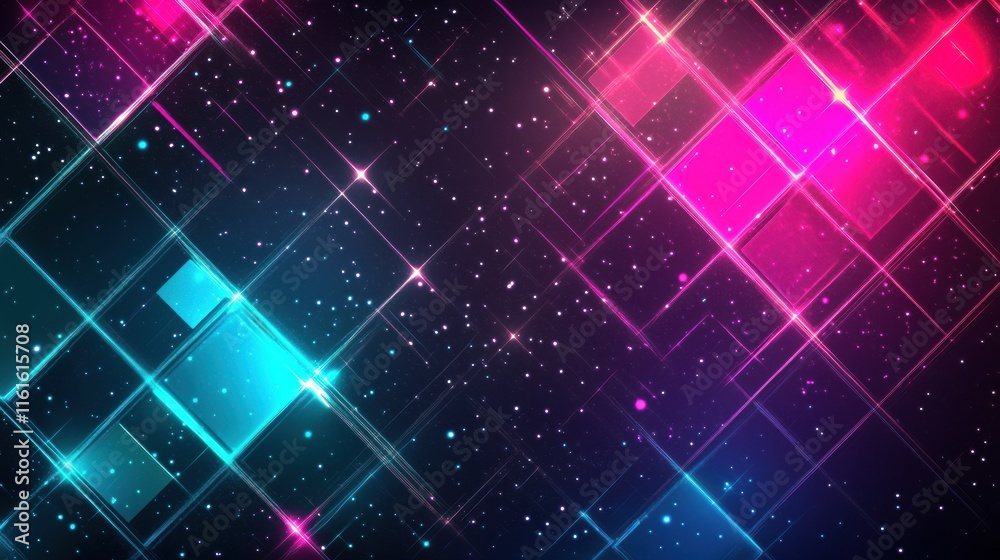 Leinwandbilder retro 1990s grid pattern with vibrant colors and sparkling effects for nostalgic design elements. ge