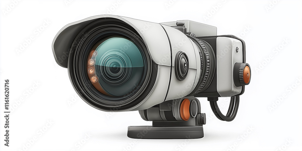 Aufkleber modern security camera observing with advanced technology on white background