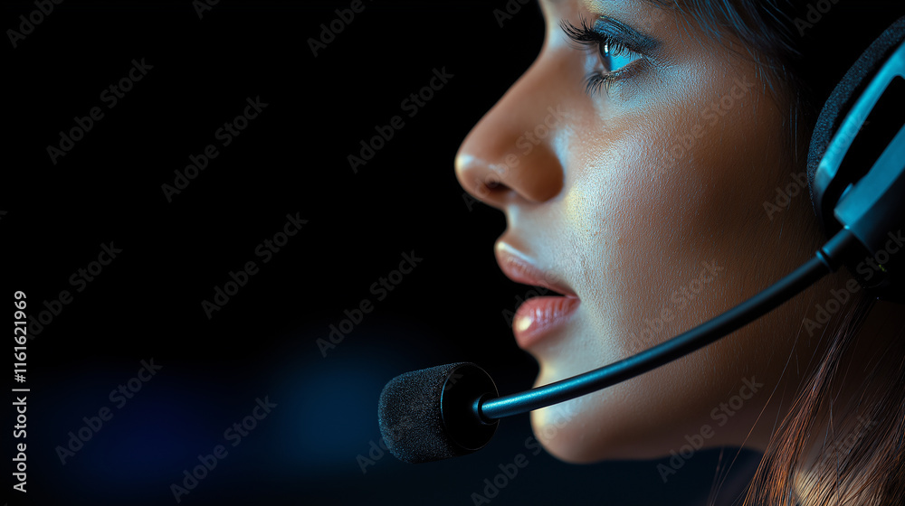 Poster Close-up of call center operator working late at night