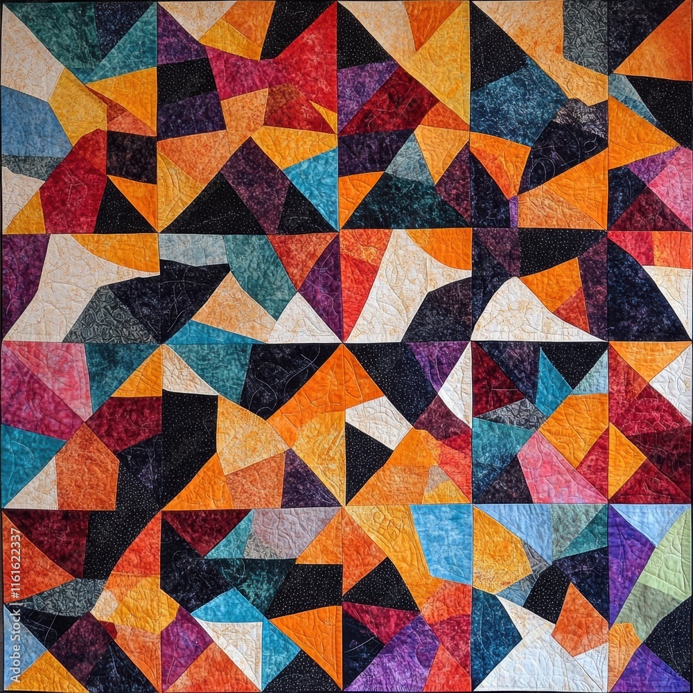Aufkleber colorful triangular mosaic pattern showcases vibrant design in quilt artwork. generative ai