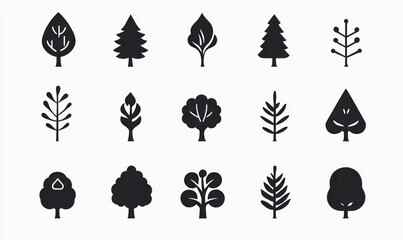 Collection of simple black tree icons.