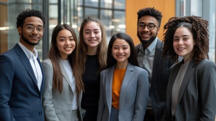 Obraz premium Multiethnic group of young professionals standing together, radiating positivity and collaboration