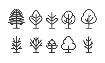 Obraz premium Simple line icons of various trees.