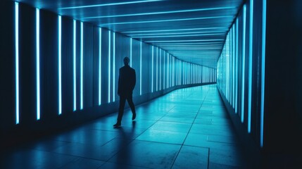 Fototapeta premium photograph of Blue neon glowing stripes abstract modern motion background telephoto lens summer daylight cool color