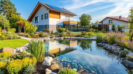 Beautiful modern home with serene garden and tranquil pond view