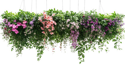 Hanging colorful spring flowers, transparent background