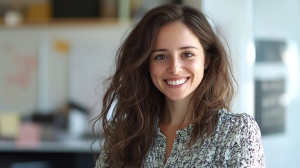 Portrait of a confident female designer smiling in a professional office environment, exuding creativity