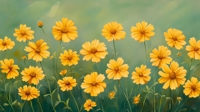 Perennial coreopsis moonbeam in full bloom. Moonbeam. Illustration