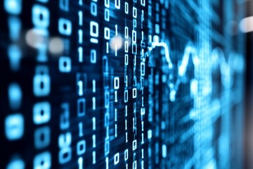 Digital representation of binary code and data visualization.