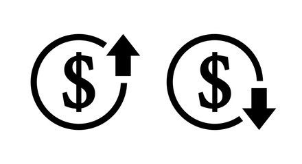 Obraz premium Increase and decrease dollar price icon. Up and down currency value sign symbol