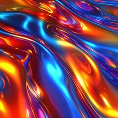 Fototapeta premium An abstract close-up of colorful, iridescent fluid waves showcasing vibrant shades of orange, blue, and purple.