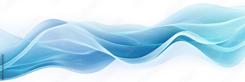 Poster abstract blue wave design flowing smoothly across white background