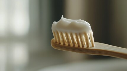 Natural Bamboo Toothbrush with Organic Toothpaste Close Up Shot