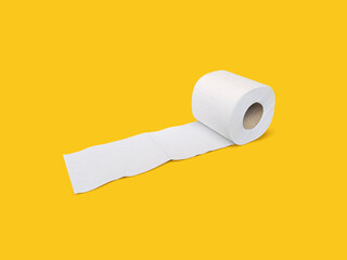 Toilet paper roll on yellow background