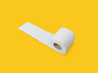 Toilet paper roll on yellow background