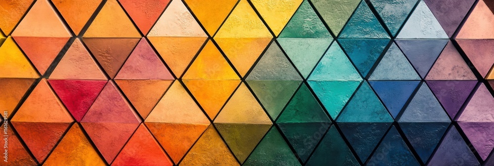 Leinwandbilder Mosaic inspired pattern featuring colorful triangles arranged in a vibrant design suitable for artistic spaces. Generative AI