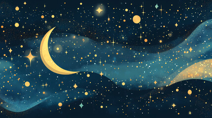 Naklejka premium Celestial bokeh: string, pearl, starry, nebula, cosmic, bokeh, intergalactic. Moonbeam. Illustration