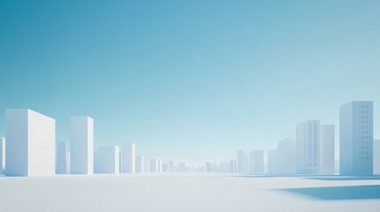Obraz premium Minimalist city skyline, clear sky, white buildings.