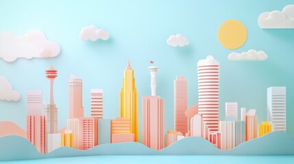 Pastel city skyline illustration.