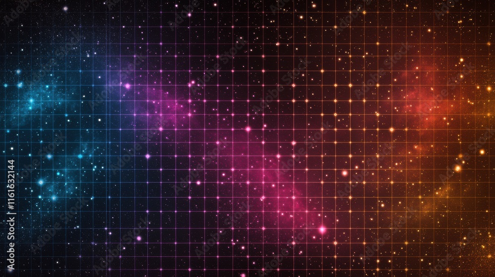 Leinwandbilder retro 1990s grid pattern featuring vibrant colors and stars in a cosmic layout. generative ai