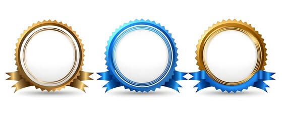 Three gold and blue ribbons with a white background