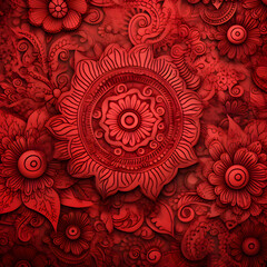 Red Floral Pattern with Mandala and Paisley Motifs