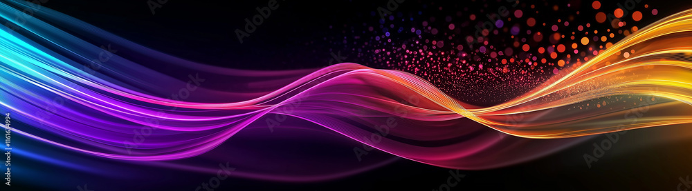 Aufkleber Abstract colorful wave design on black background with particles
