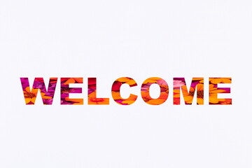 Welcome word in typography style isolated on a white background 