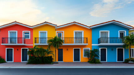 Fototapeta premium Vibrant Colorful Houses Row, Sunny Day View